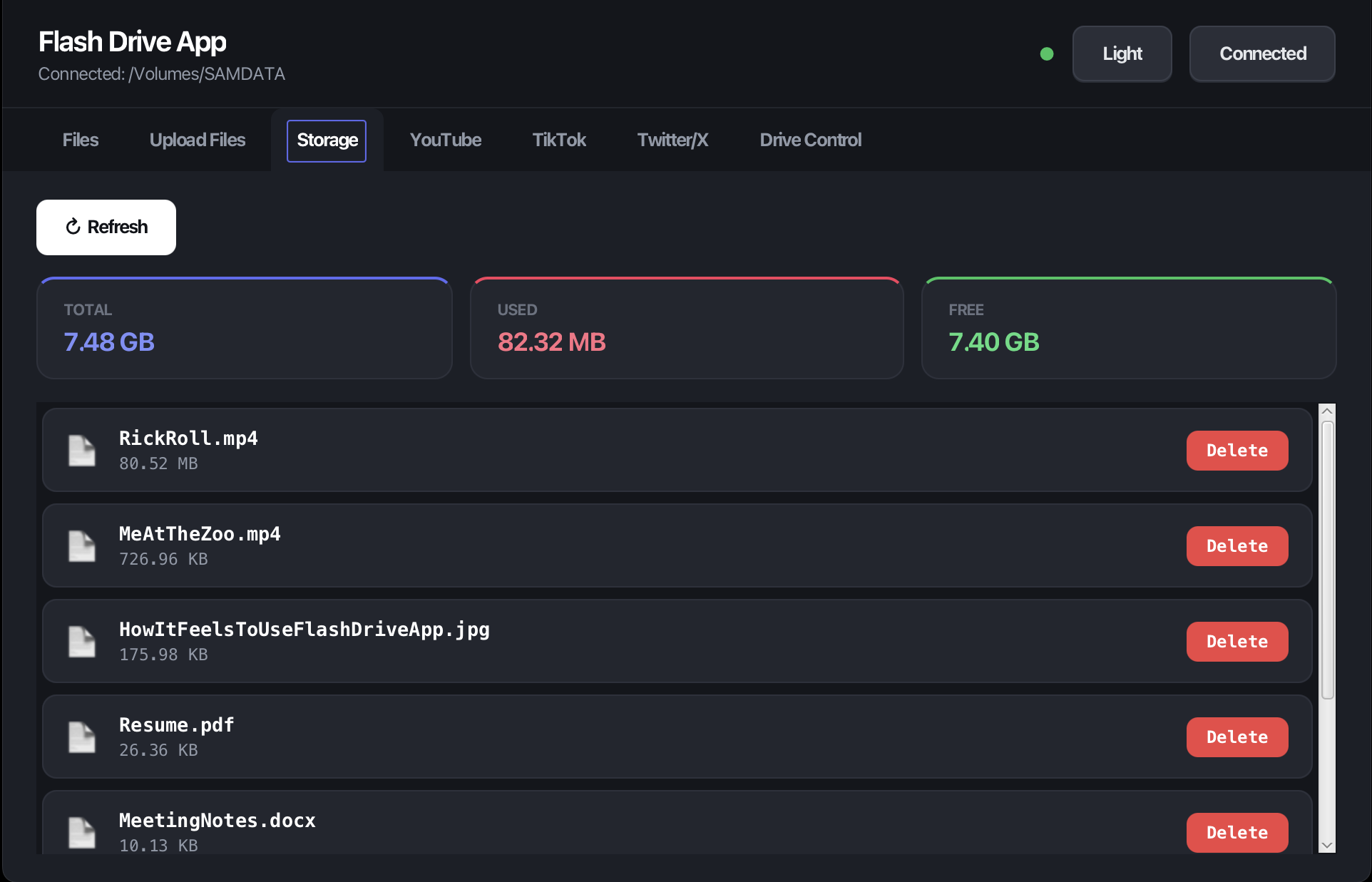 FlashDrive app storage overview