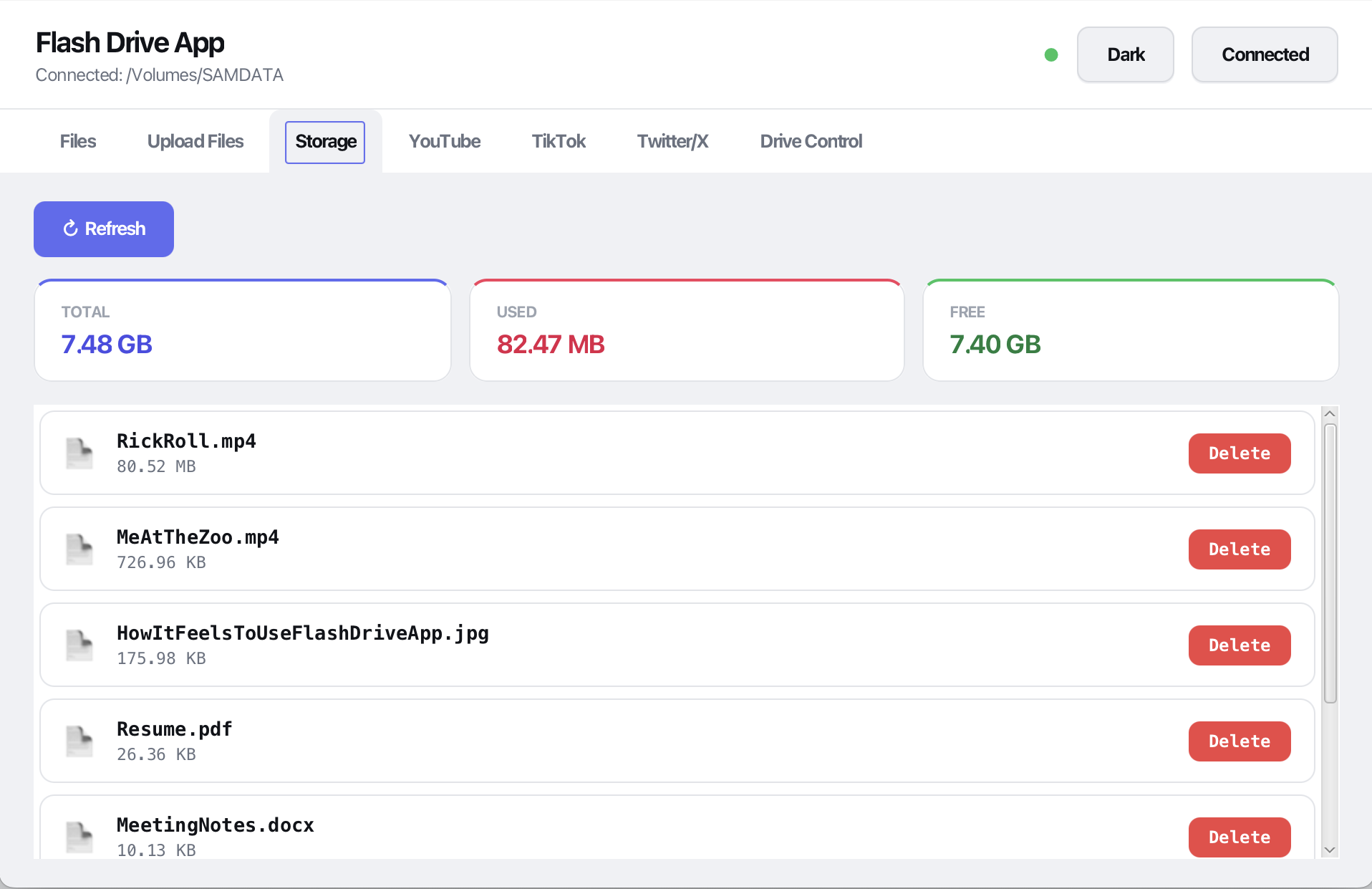 FlashDrive app storage details
