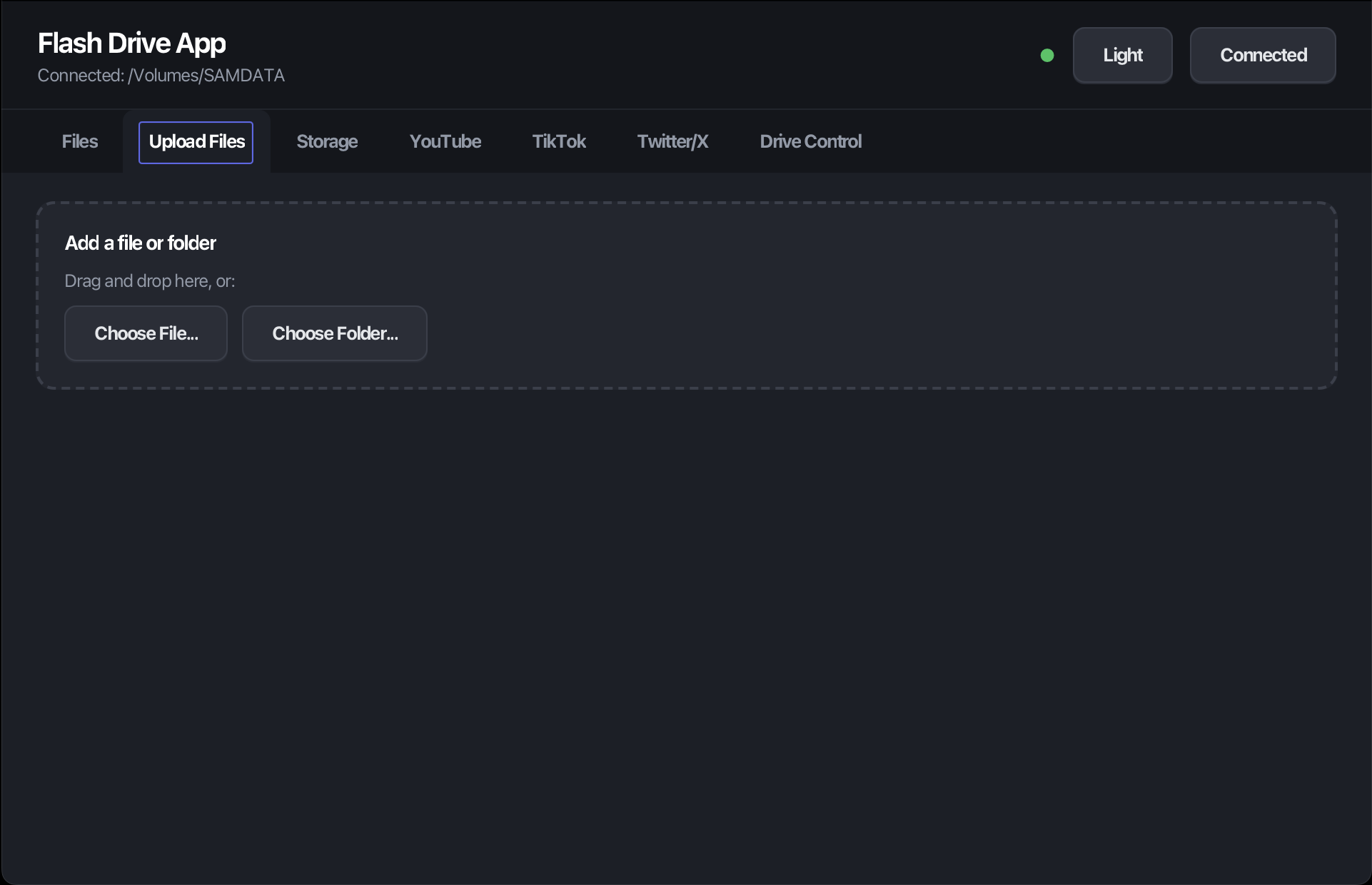 FlashDrive app upload files view